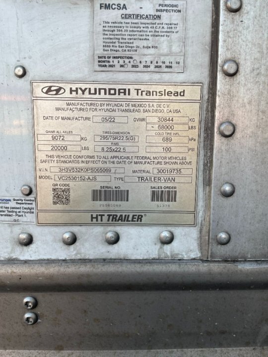 2023 Hyundai Translead 53&#039; Dry Van Trailer 106060